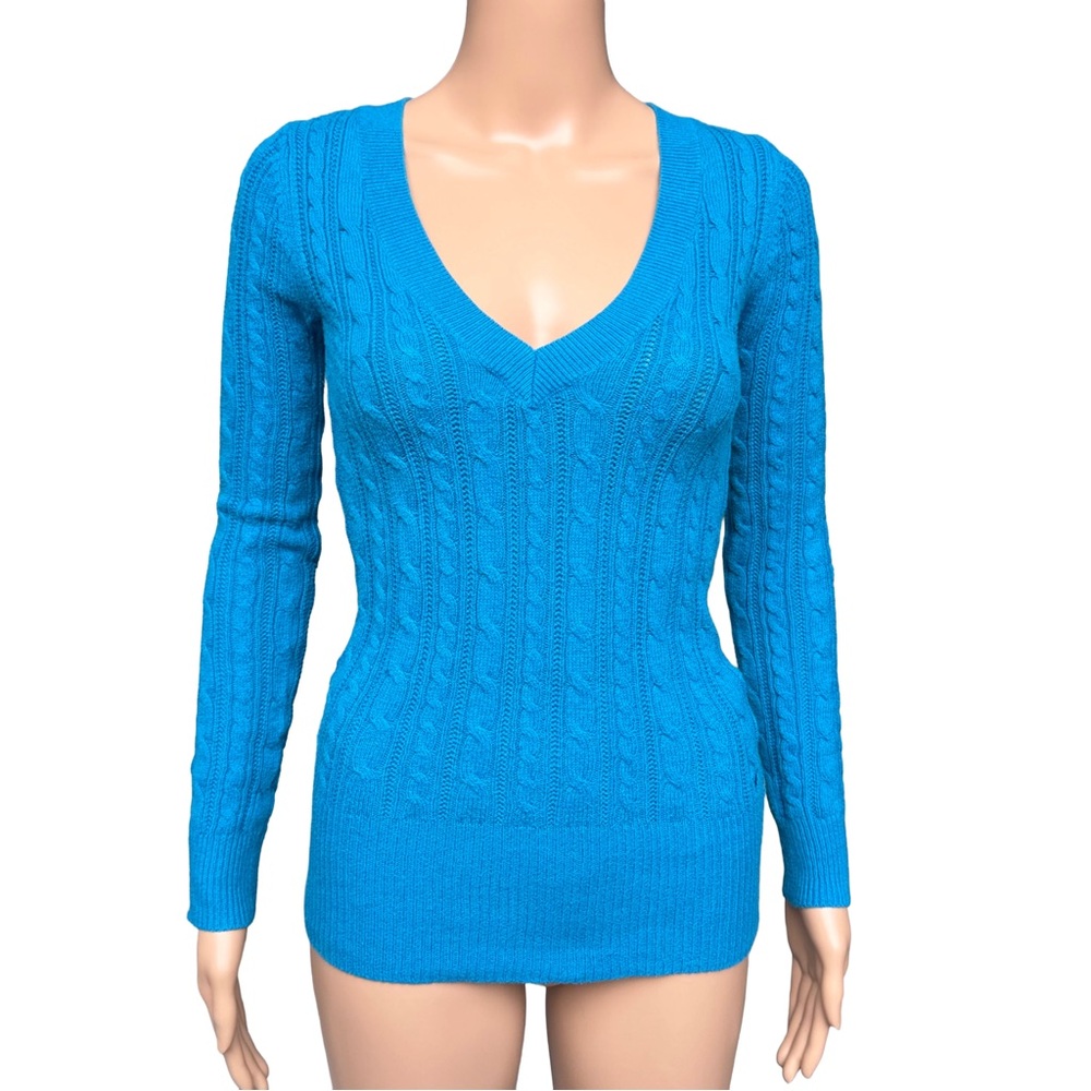 y2k cable knit sweater v-neck blue size XS